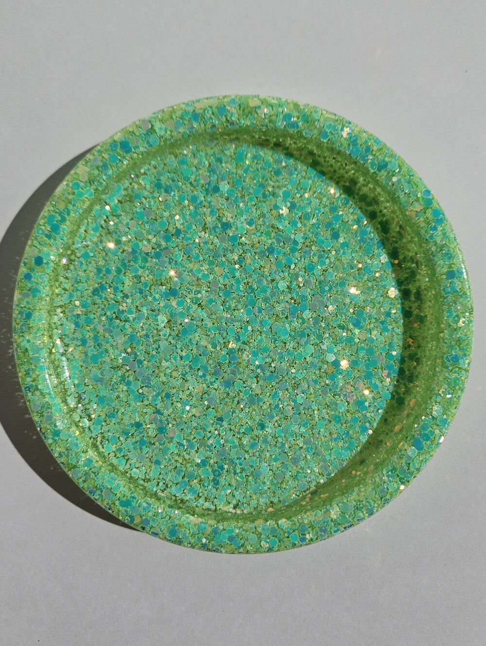 Handmade Neon Green Glitter Round Jewelry Trinket Tray Home Decor Rave Girly